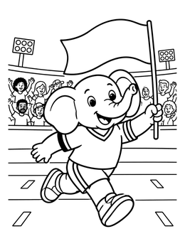 Free printable Elephant Mascot Running With Flag coloring page