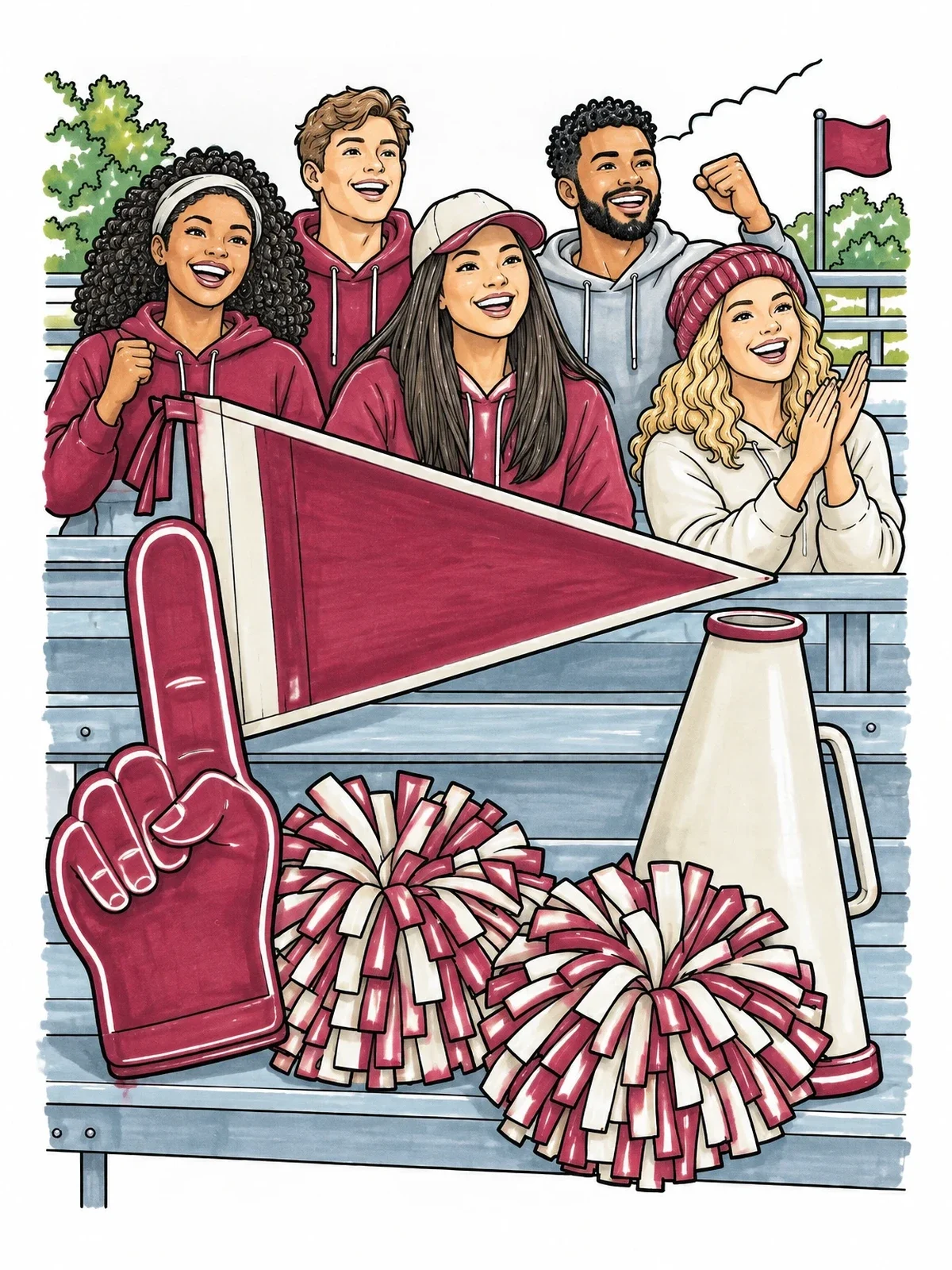 Colored example of the Game Day Fans And Spirit Gear coloring page