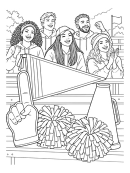 Cheering fans in the bleachers on this alabama coloring page with spirit gear.