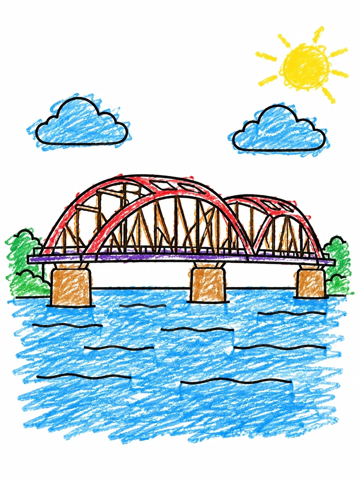Colored example of the Historic Arched River Bridge coloring page