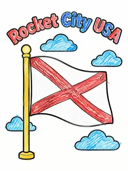 Color Coud Alabama State Flag And Clouds Coloring Page