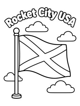 Free printable Alabama State Flag And Clouds coloring page