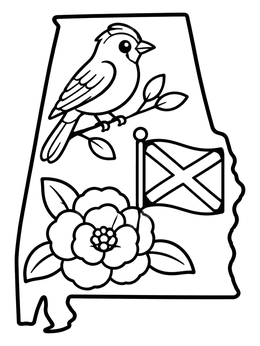 Free printable Alabama State Symbols Map coloring page