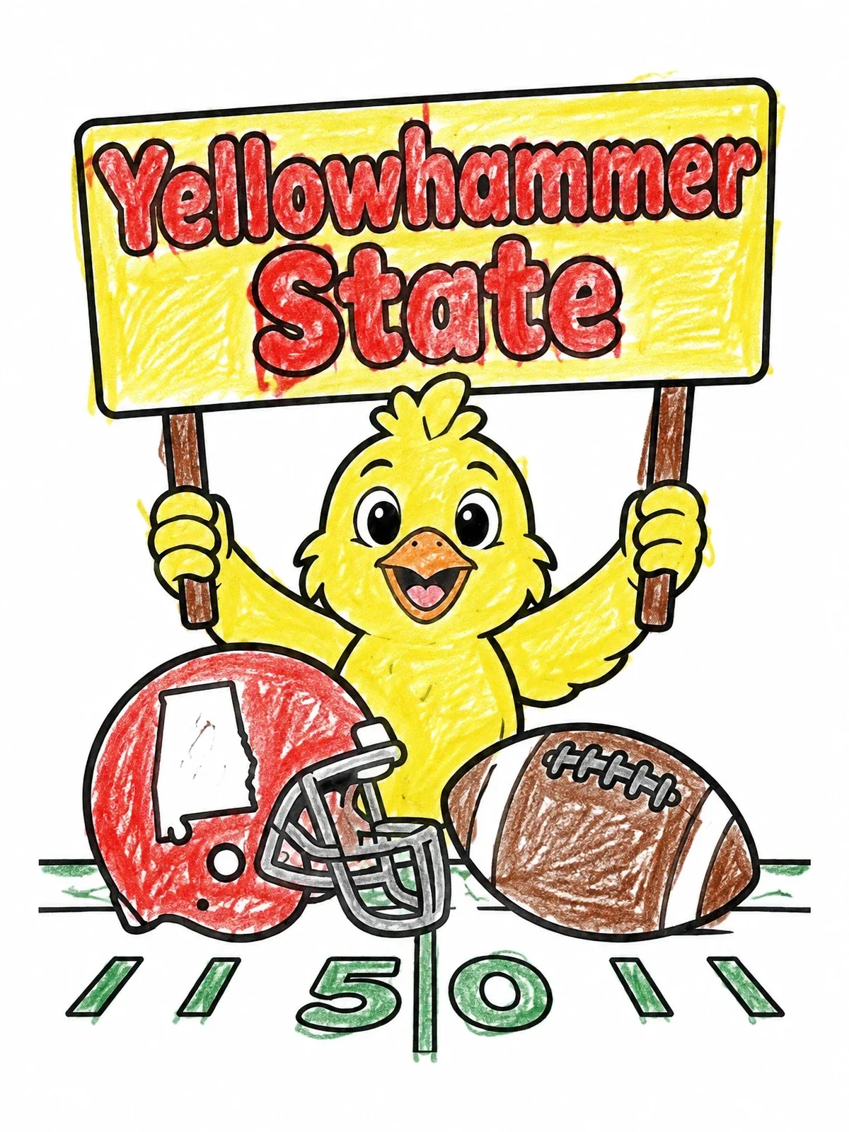 Colored example of the Yellowhammer State Football Mascot coloring page