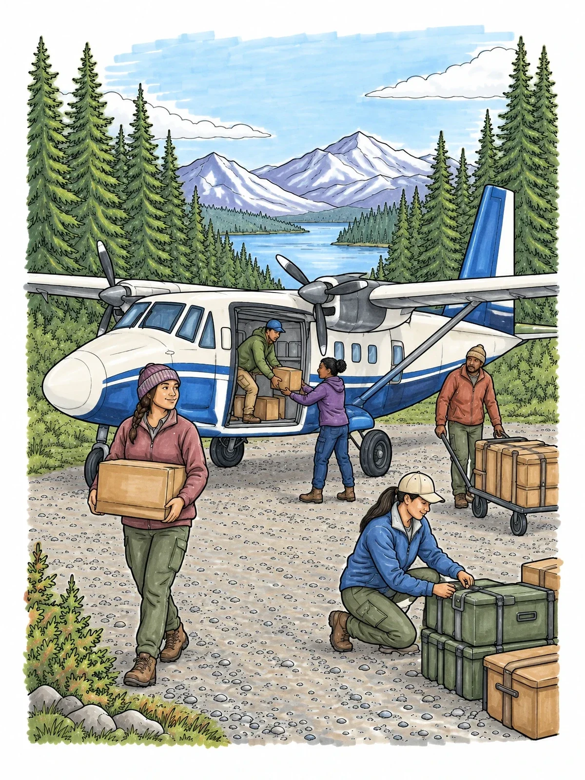 Colored example of the Bush Plane Delivery In The Wilderness coloring page