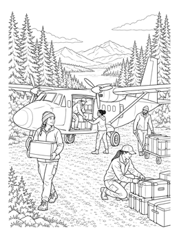Free printable Bush Plane Delivery In The Wilderness coloring page