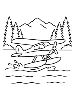 Free printable Bush Plane Landing On Lake coloring page