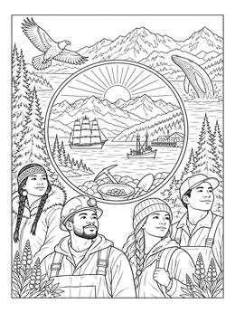 Free printable Alaska State Seal And People coloring page