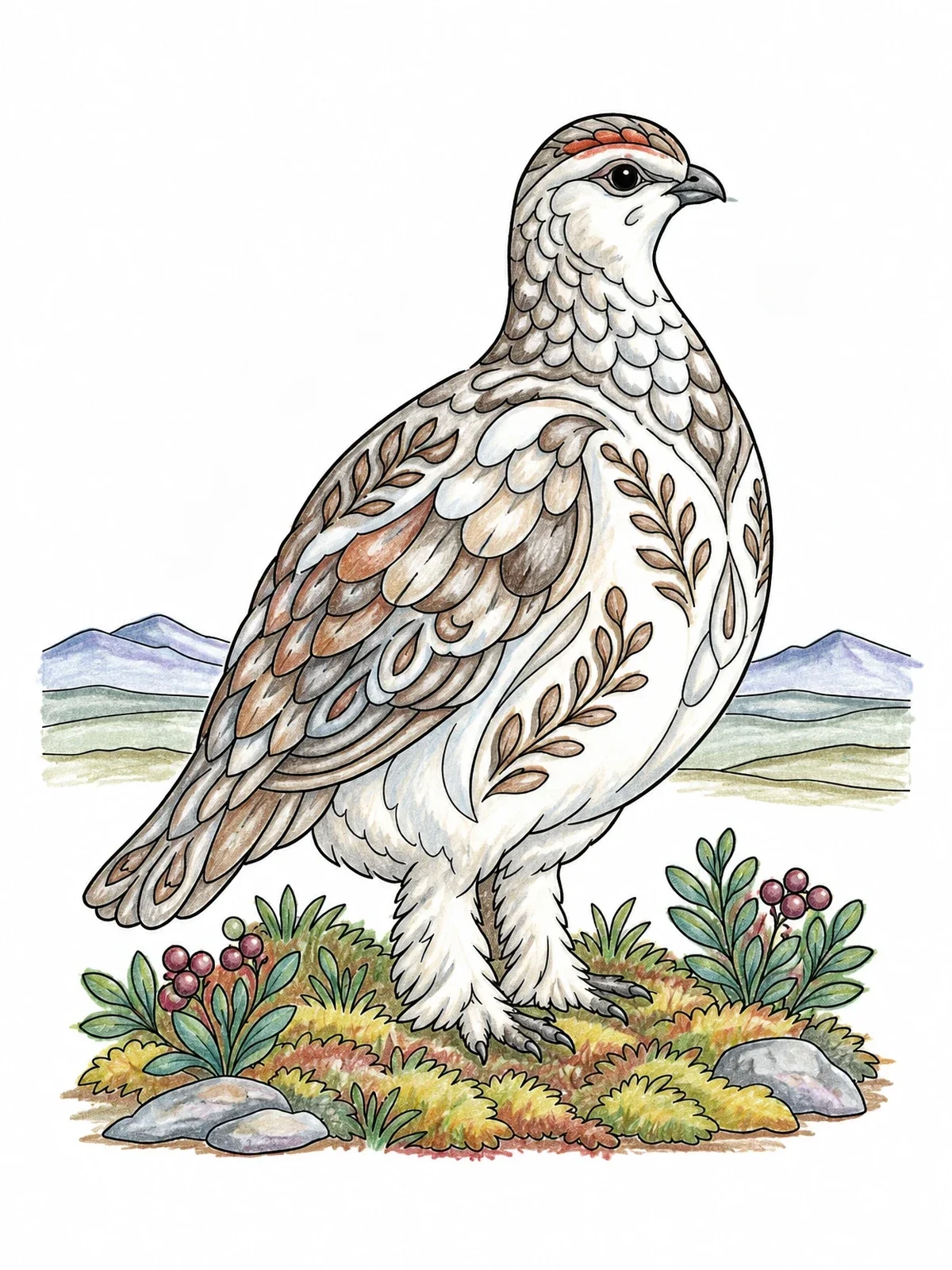 Colored example of the Willow Ptarmigan On Alaskan Tundra coloring page