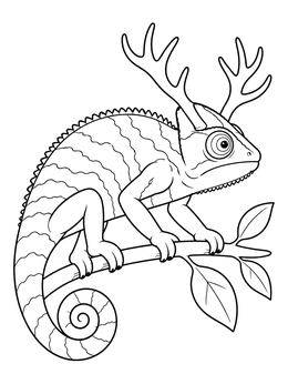 Free printable Antlered Alebrije Chameleon On A Branch coloring page