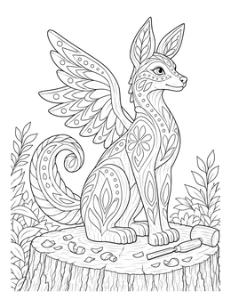 Free printable Carved Winged Alebrije On Tree Stump coloring page