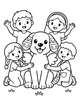 Free printable Children With Winged Dog Alebrije coloring page