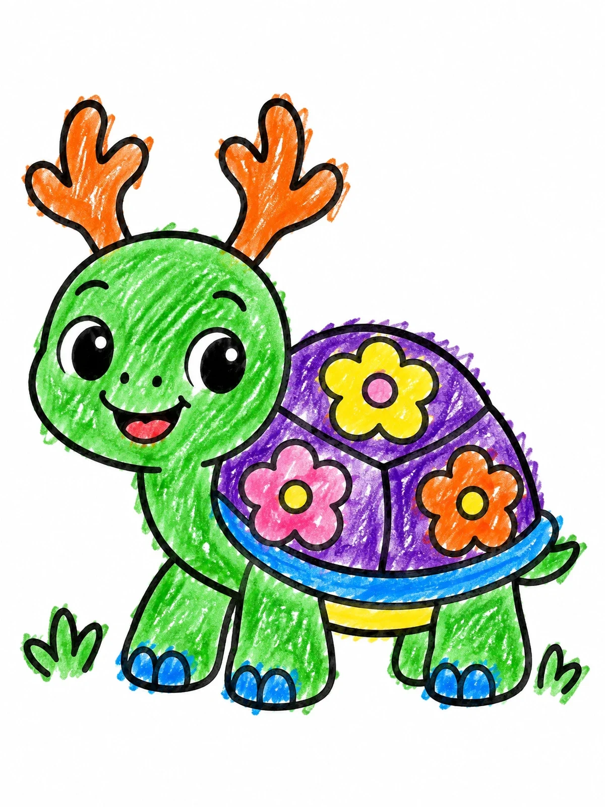 Colored example of the Cute Alebrije Turtle With Antlers coloring page