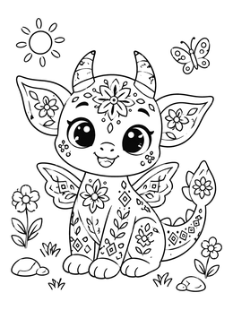 Free printable Cute Baby Alebrije Dragon With Patterns coloring page