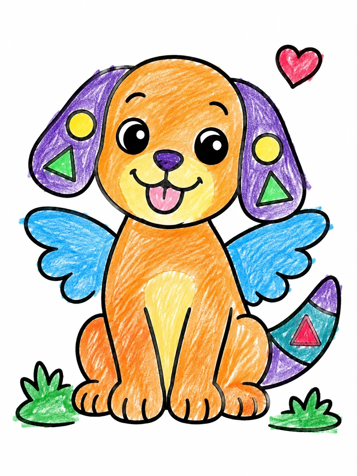 Colored example of the Cute Winged Alebrije Puppy coloring page