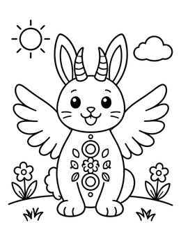 Free printable Cute Winged Horned Alebrije Rabbit coloring page