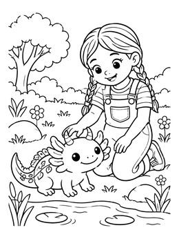 Free printable Girl With Baby Axolotl Alebrije coloring page