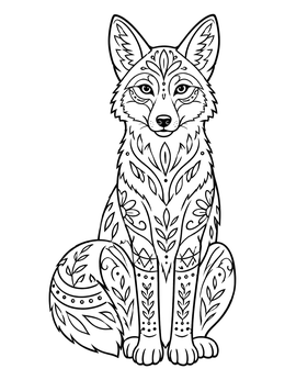 Free printable Ornate Mexican Alebrije Fox coloring page