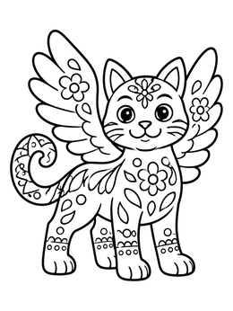 Free printable Winged Alebrije Cat coloring page