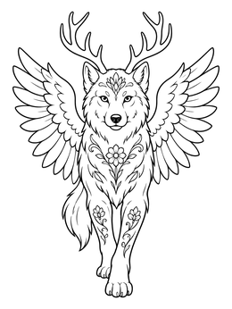 Free printable Winged Alebrije Wolf With Antlers coloring page