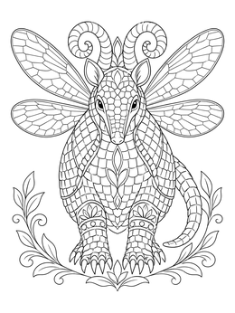 Free printable Winged Armadillo Alebrije With Horns coloring page