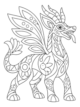 Free printable Winged Dragon Alebrije Creature coloring page