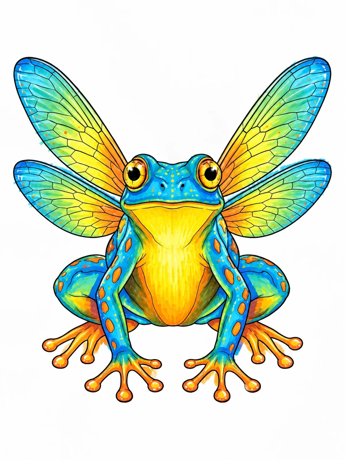 Colored example of the Winged Frog Alebrije Fantasy Creature coloring page