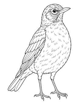 An alert bird poses in this robin coloring page with detailed feathers and sharp claws.