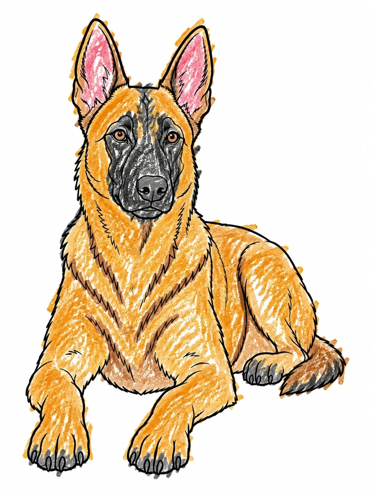 Colored example of the Alert Belgian Malinois Resting coloring page