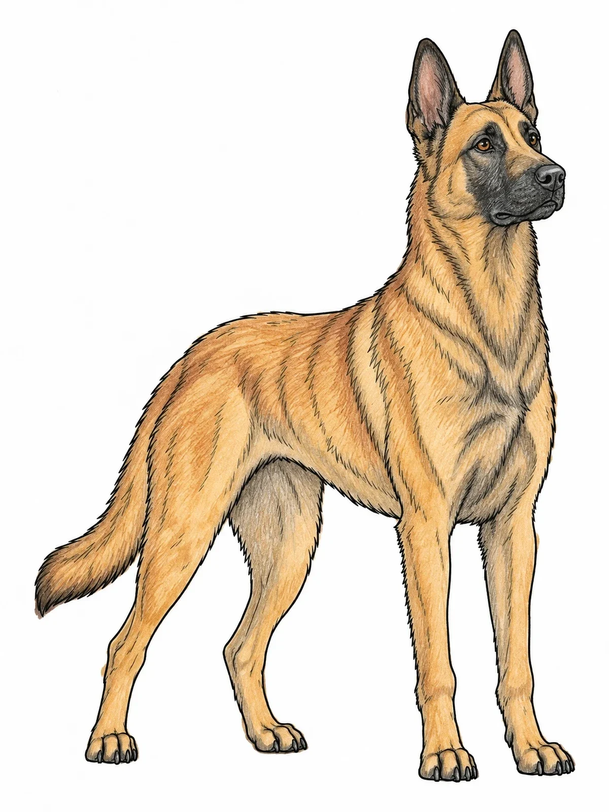 Colored example of the Alert Belgian Malinois Standing Tall coloring page