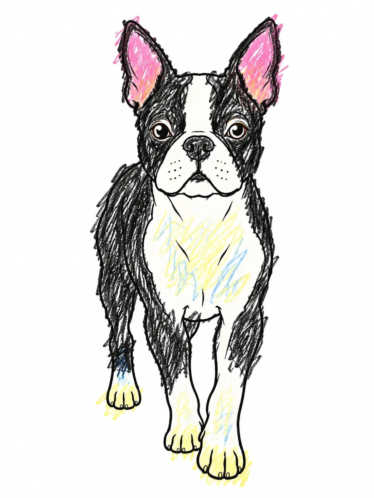 Colored example of the Alert Boston Terrier Standing coloring page