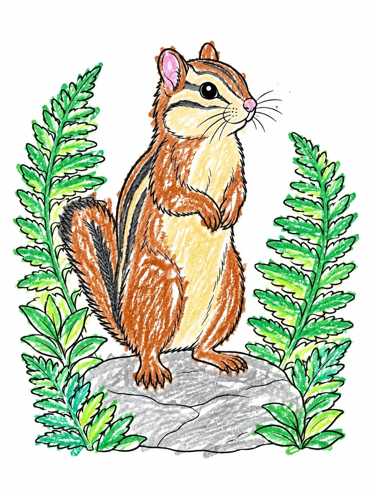 Colored example of the Alert Chipmunk On A Forest Stone coloring page