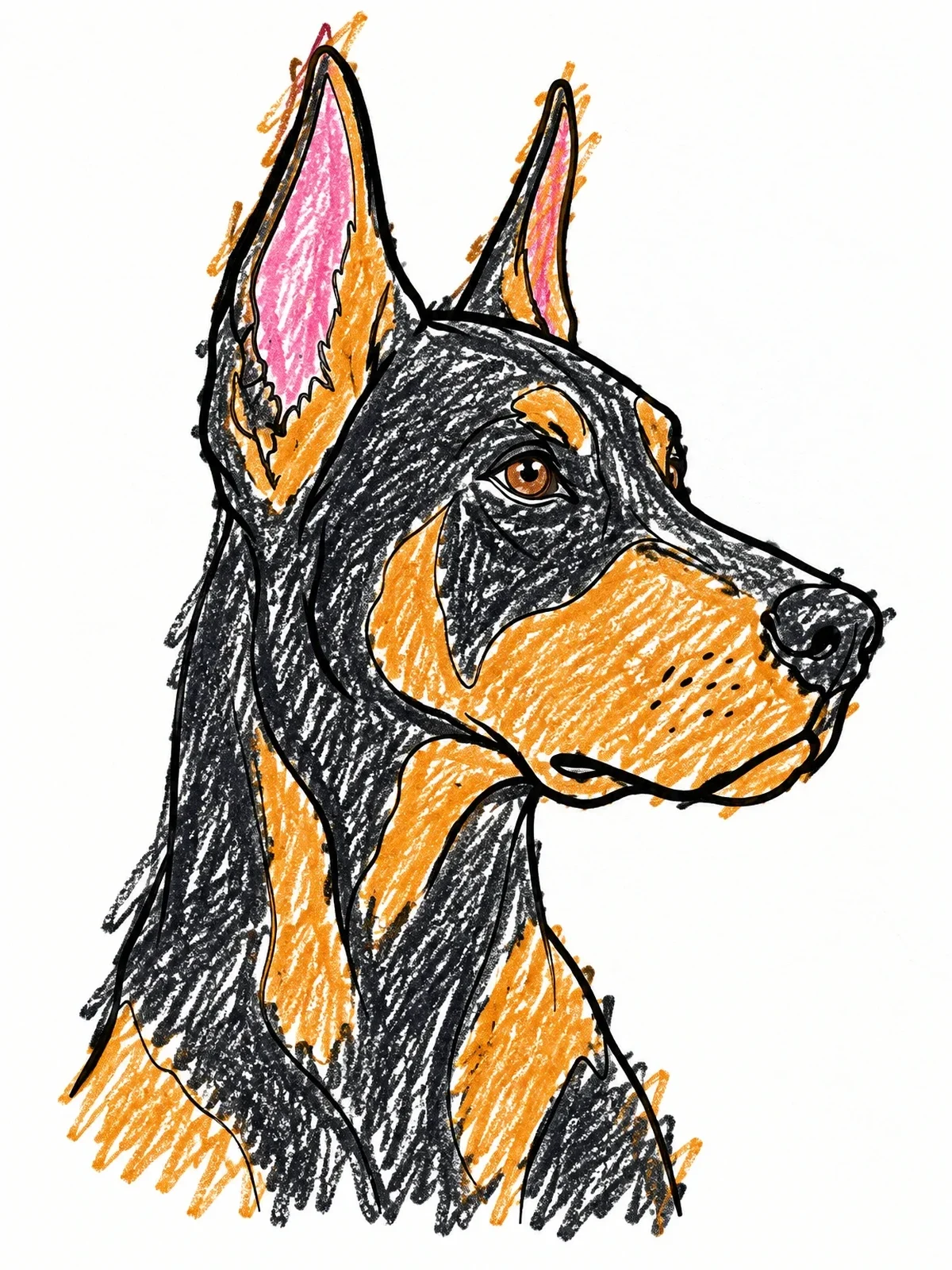 Colored example of the Alert Doberman Pinscher Portrait coloring page