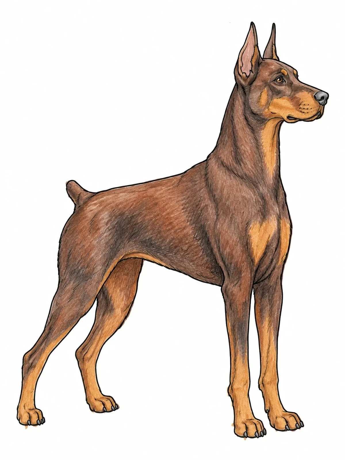 Colored example of the Alert Doberman Pinscher Standing Tall coloring page