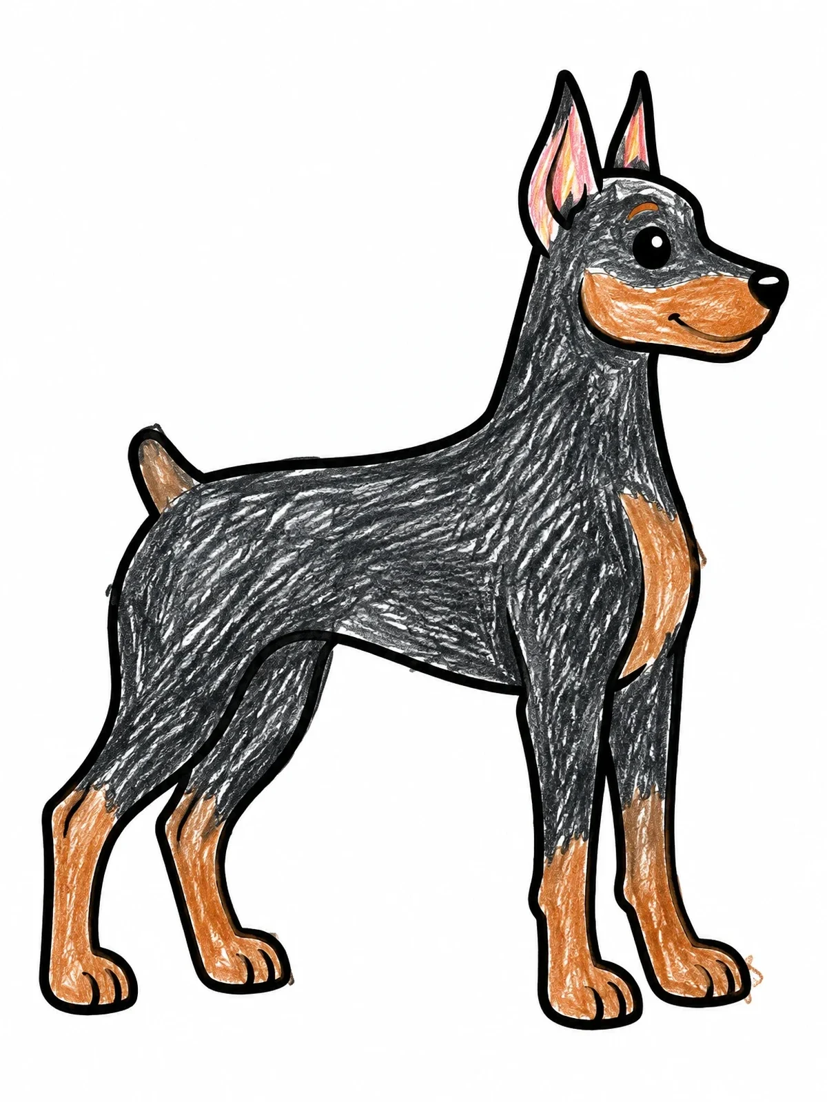 Colored example of the Alert Doberman Standing In Profile coloring page