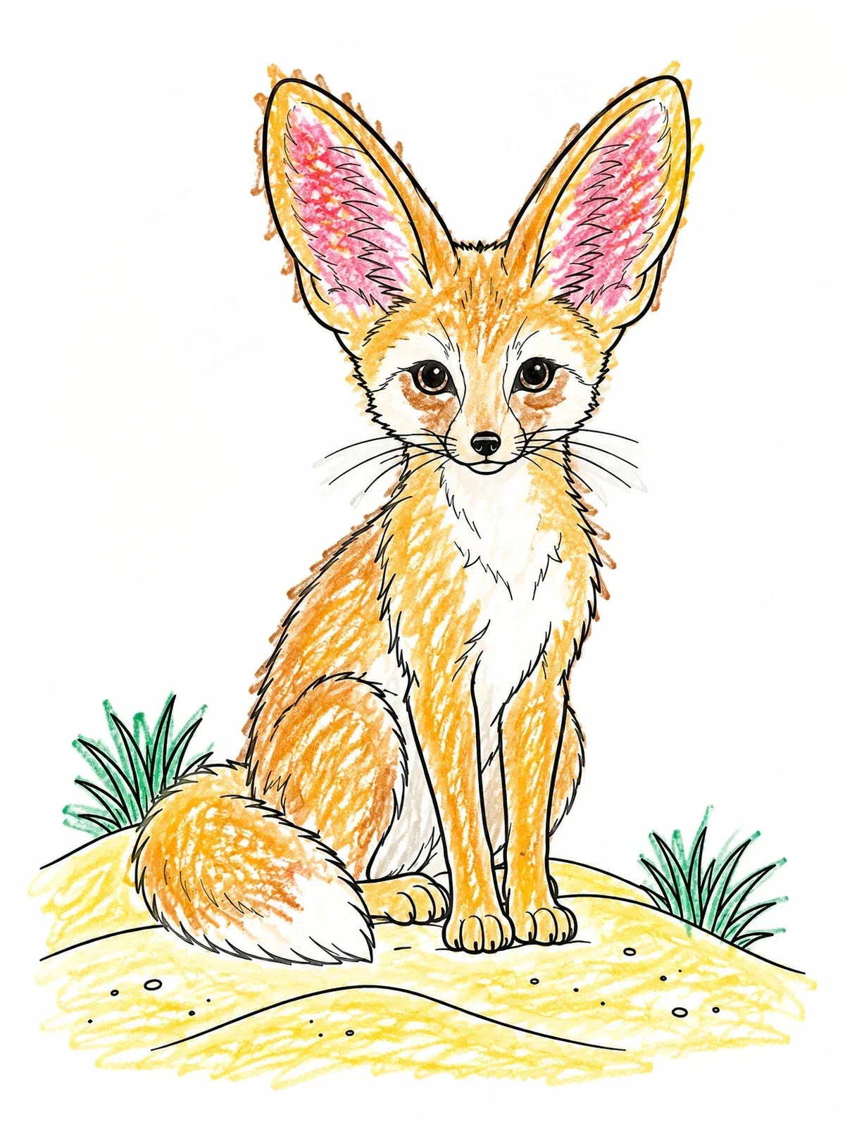 Colored example of the Alert Fennec Fox On Sand coloring page