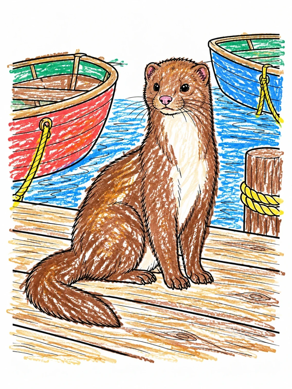 Colored example of the Alert Mink On A Wooden Dock coloring page