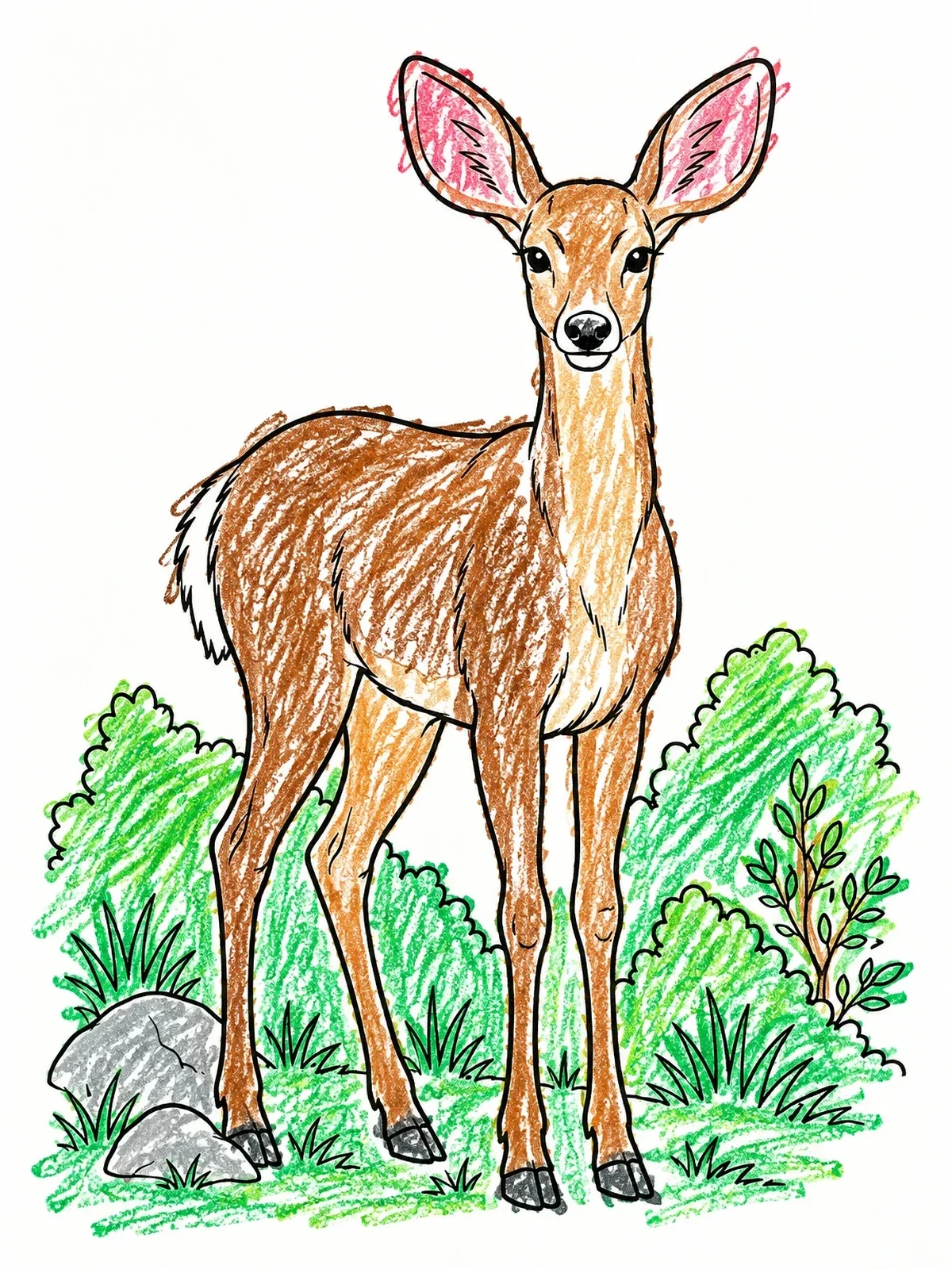 Colored example of the Alert Mule Deer Doe In Nature coloring page
