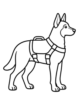 Free printable Alert Police Dog In Harness coloring page