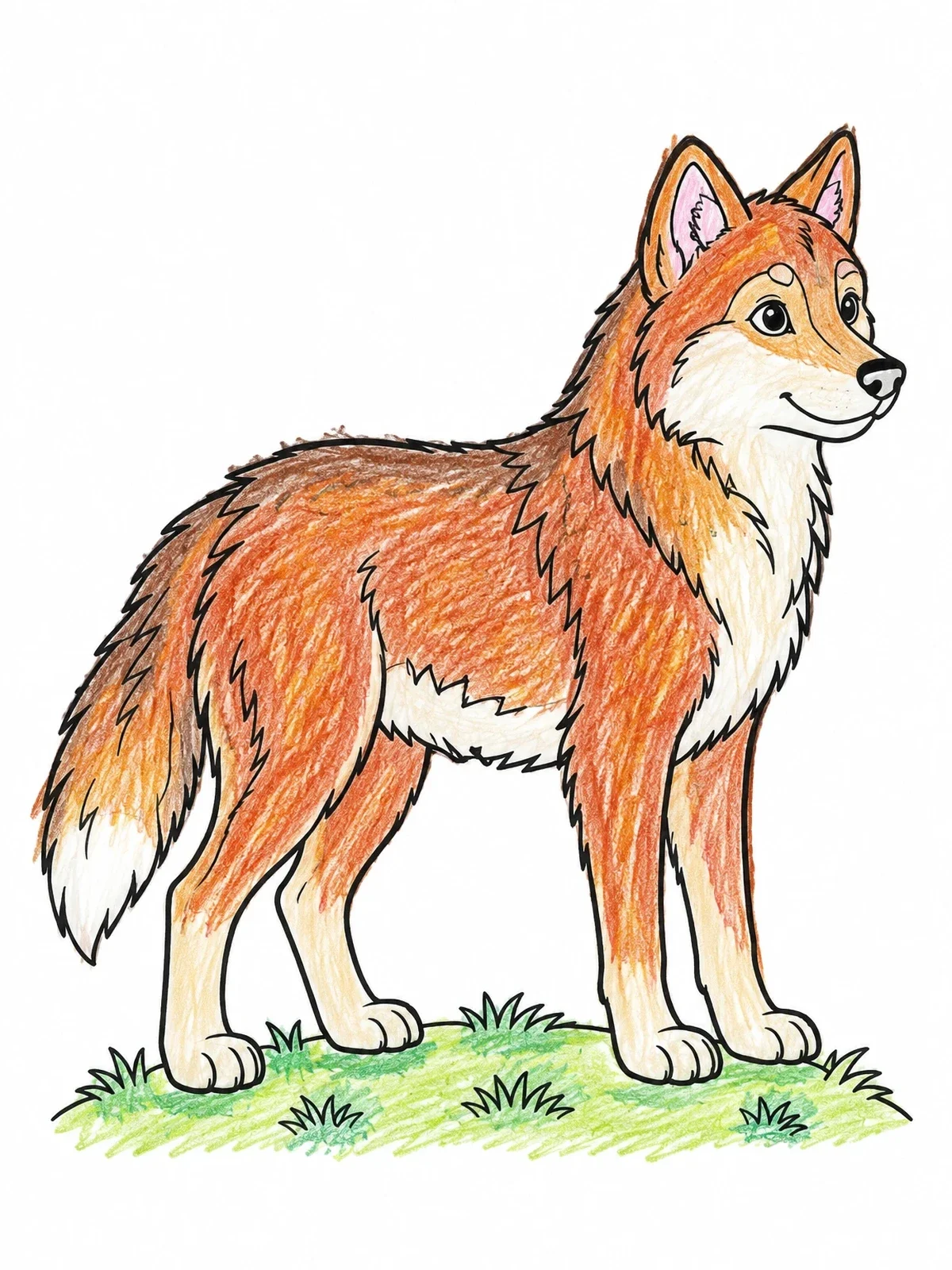 Colored example of the Alert Red Wolf On Grassy Mound coloring page