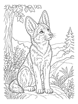 An attentive pup sits on a rock in this red wolf coloring page.
