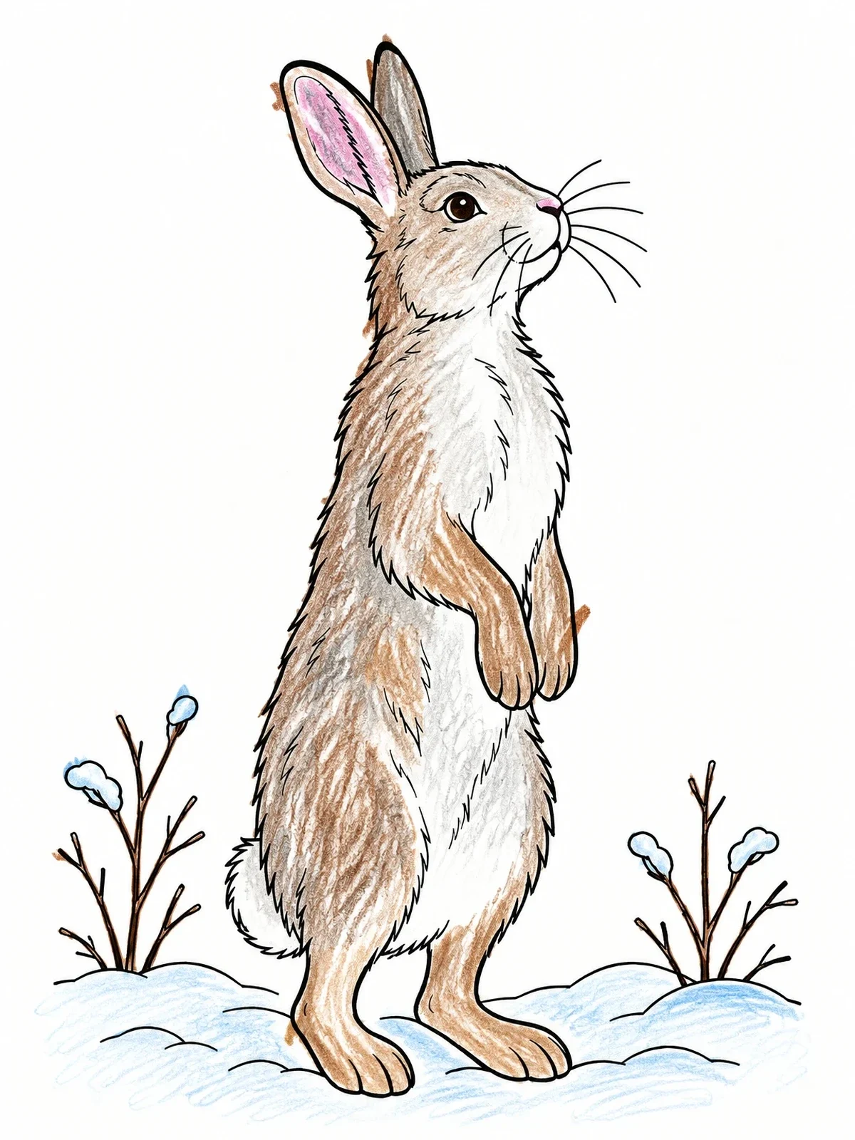 Colored example of the Alert Snowshoe Hare Standing Upright coloring page