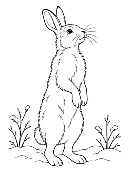 Free printable Alert Snowshoe Hare Standing Upright coloring page