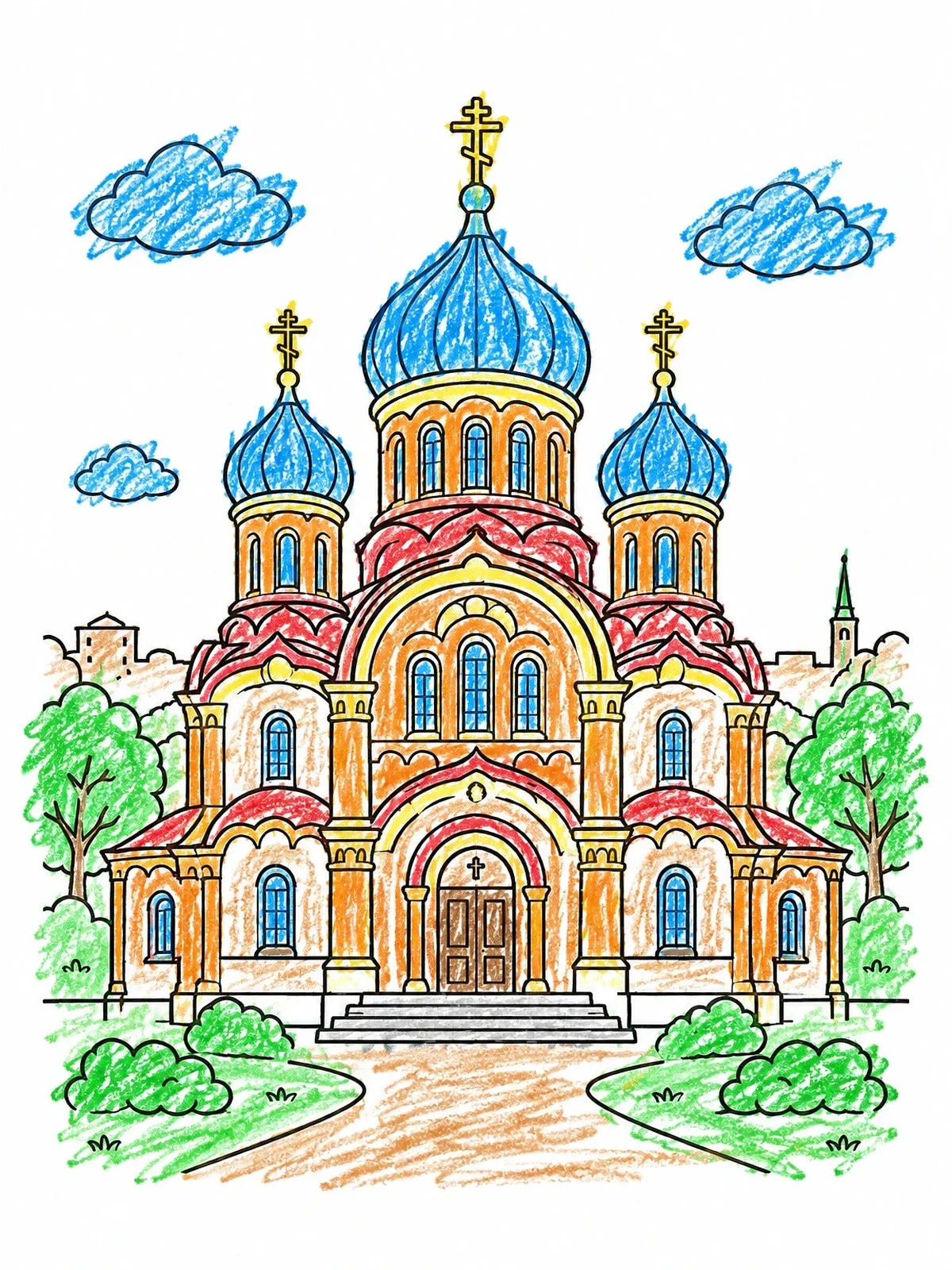 Colored example of the Alexander Nevsky Cathedral Tallinn coloring page