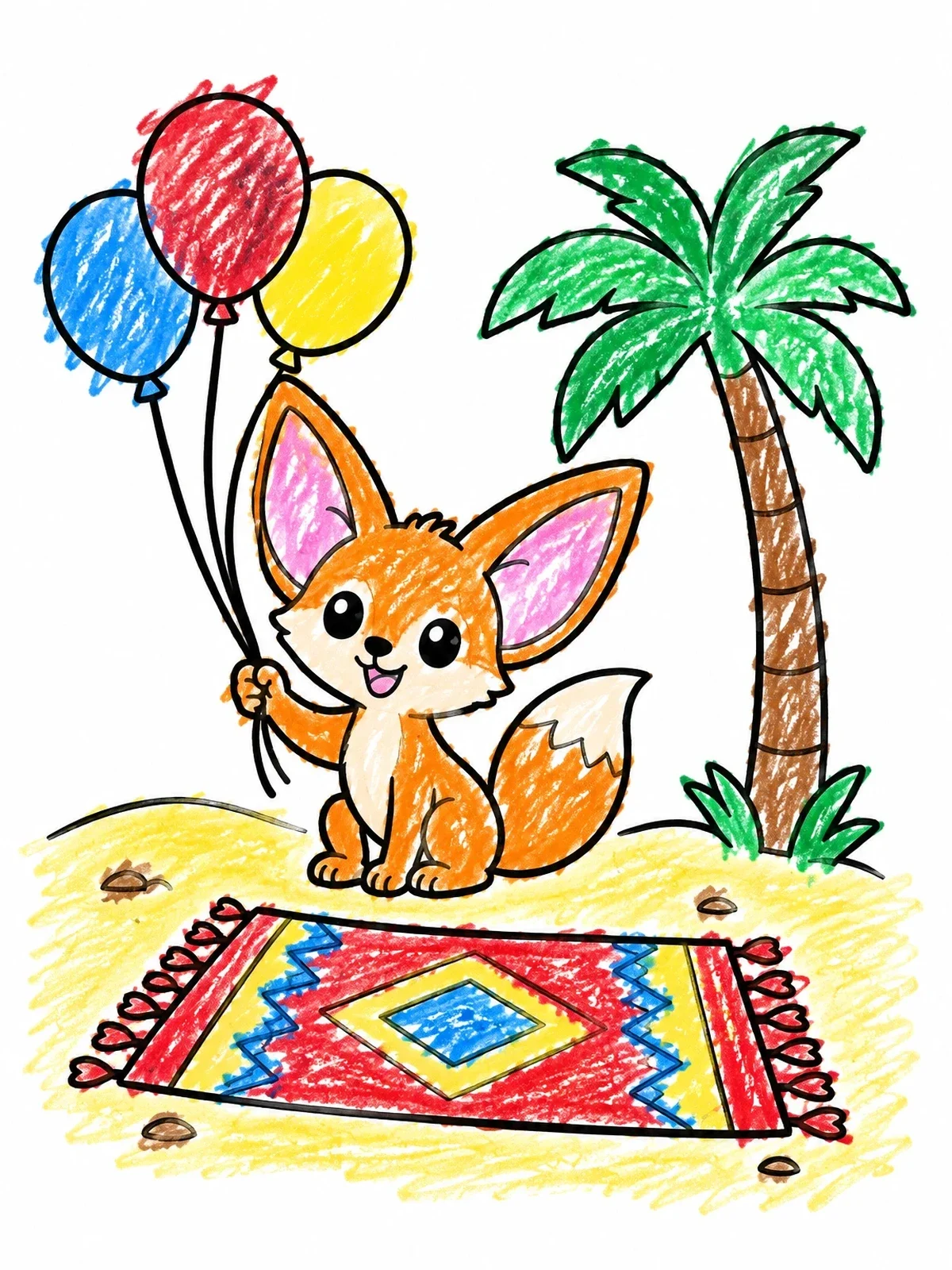 Colored example of the Fennec Fox With Birthday Balloons coloring page