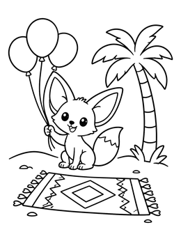 Free printable Fennec Fox With Birthday Balloons coloring page