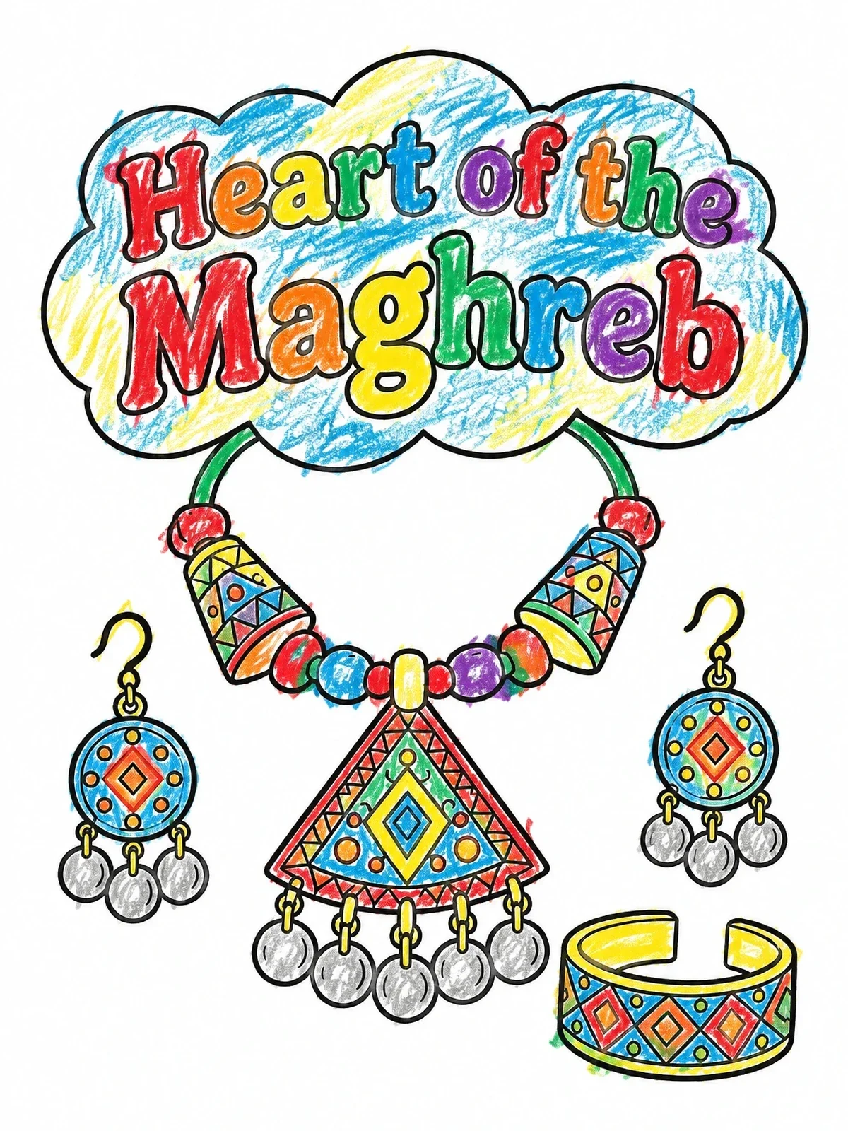Colored example of the Traditional Berber Jewelry Set coloring page