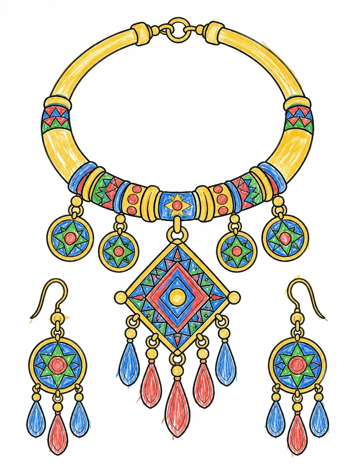 Colored example of the Traditional Berber Silver Jewelry Set coloring page