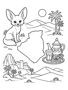 Free printable Algerian Map And Fennec Fox coloring page