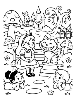 Free printable Alice And Cheshire Cat In Wonderland coloring page